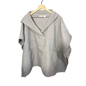 New York & Company Gray Hooded Poncho Cape‎ With Button Detail S/M